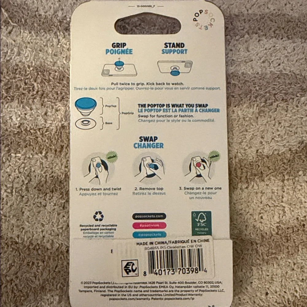PopSocket PopGrip Phone Grip White with Pink Pig Pattern